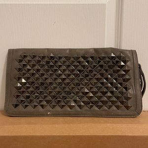 Gunmetal Studded Leather Foldable Clutch